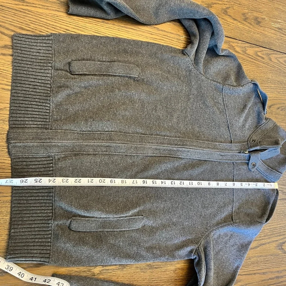 Banana Republic Cardigan Pima Cotton Wool Military Charcoal Grey Mock Neck M